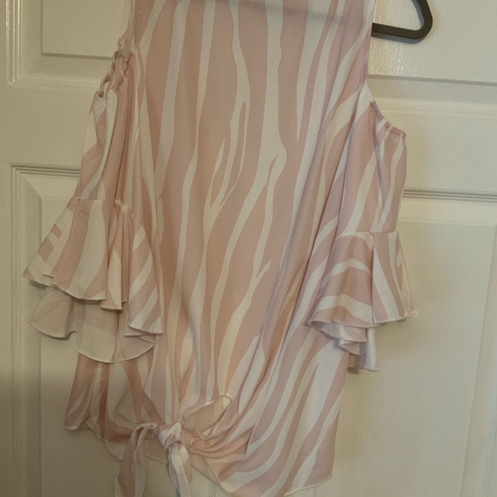Pink and White Zebra Print Cold Shoulder Top